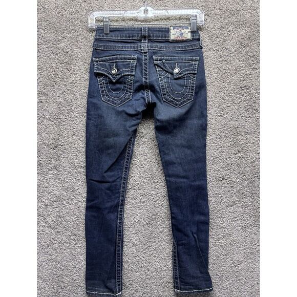 True Religion Jeans Womens 24 Stretch‎ High Rise Straight Distressed Rhinestones - Picture 1 of 13